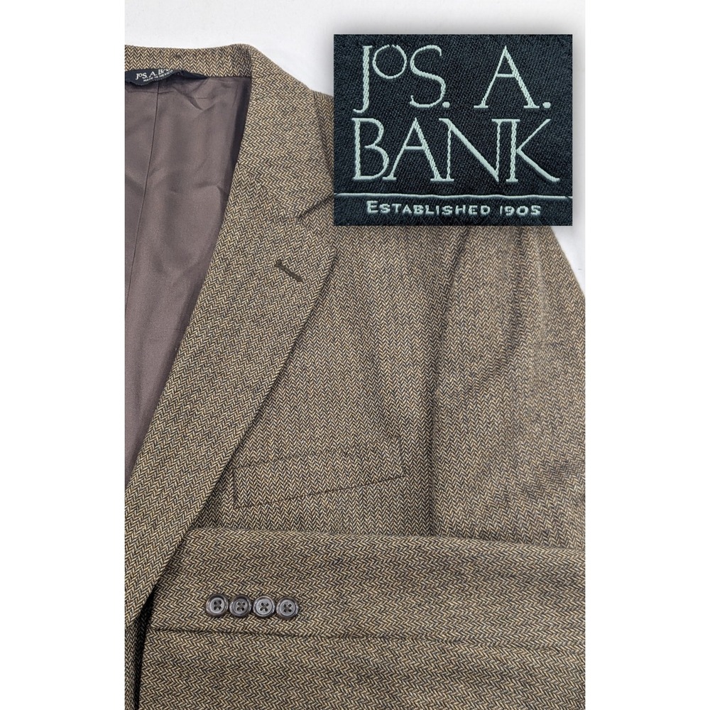 Jos Bank Vintage Suit Jacket Blazer Sport Coat Soft Wool Herringbone 48R 52" Big